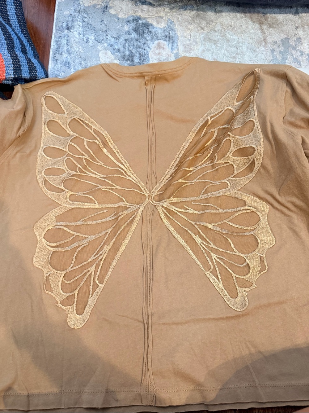 Tricia Fix Tan Short-Sleeve Top with Embroidered Butterfly Back